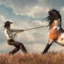 Cowgirl Taming a Horse
