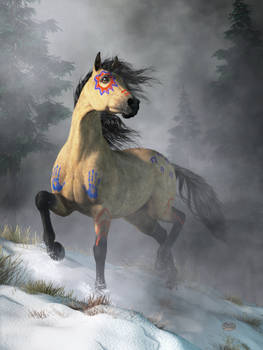 Buckskin Horse in Native American War Paint