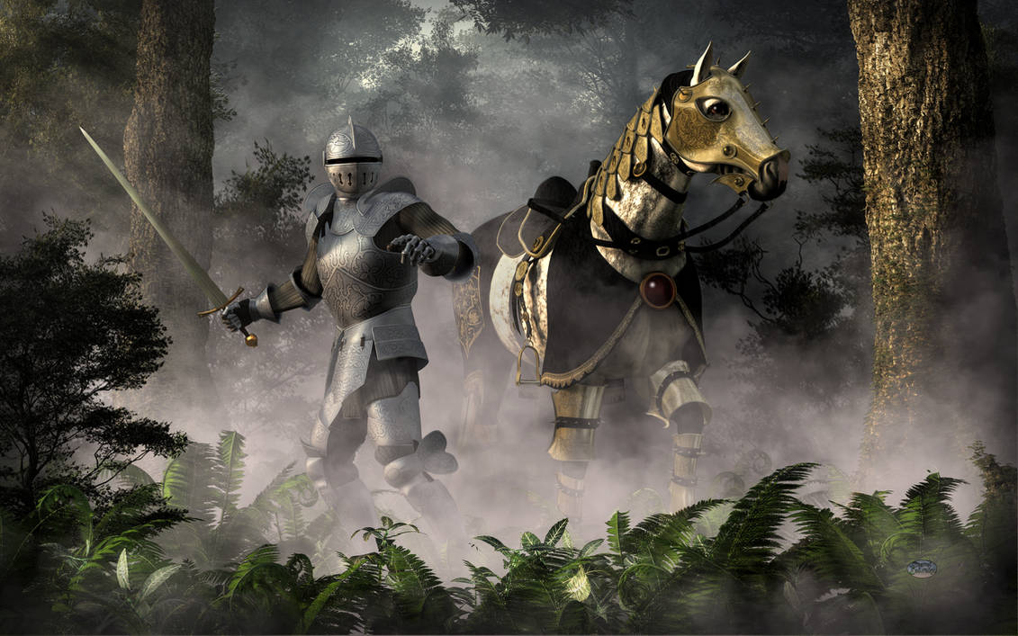 Knight and Steed in a Misty Forest by deskridge on DeviantArt