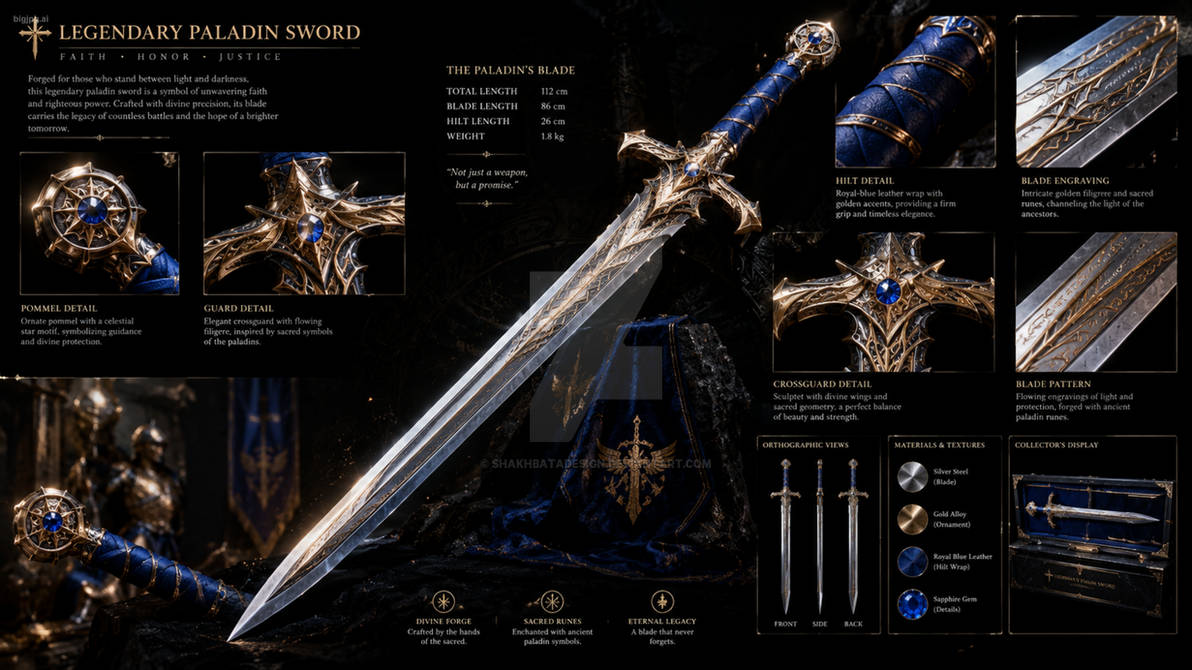 Blade Weapon Deviantart Legendary Paladin Sword - Holy Knight Golden Blade & Sapphire Blueprint ...