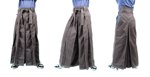 Gray and white Hakama Stock