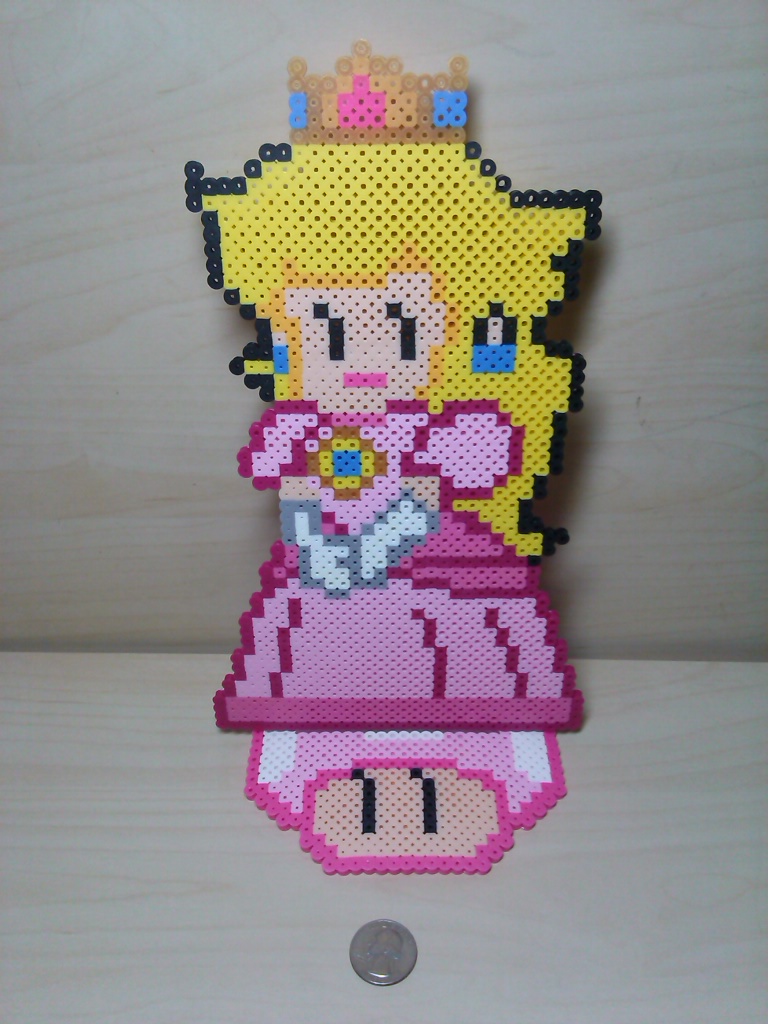 Paper Mario Princess Peach Perler + Mushroom Base