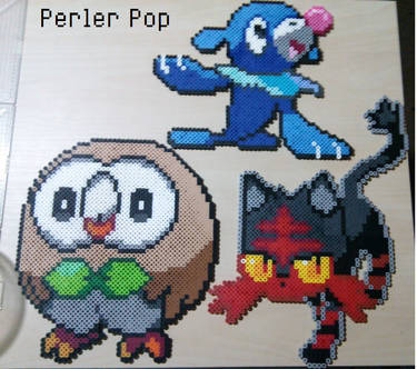 Alola Starters Rowlet, Litten, and Popplio Perlers