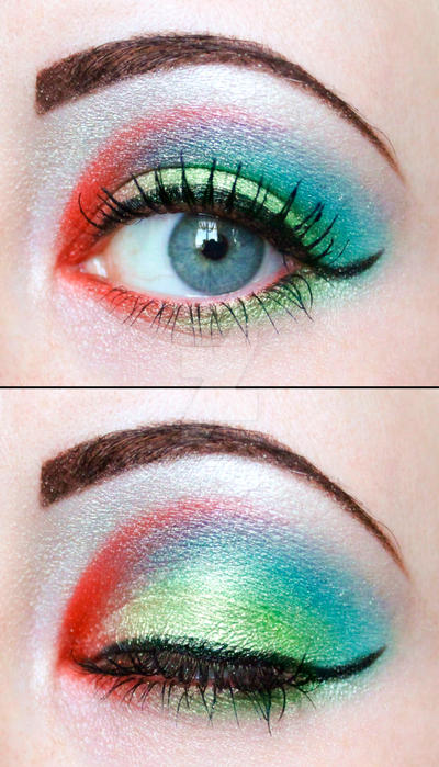 Green and red eyeshadow