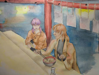 Motoko and Togusa - watercolour