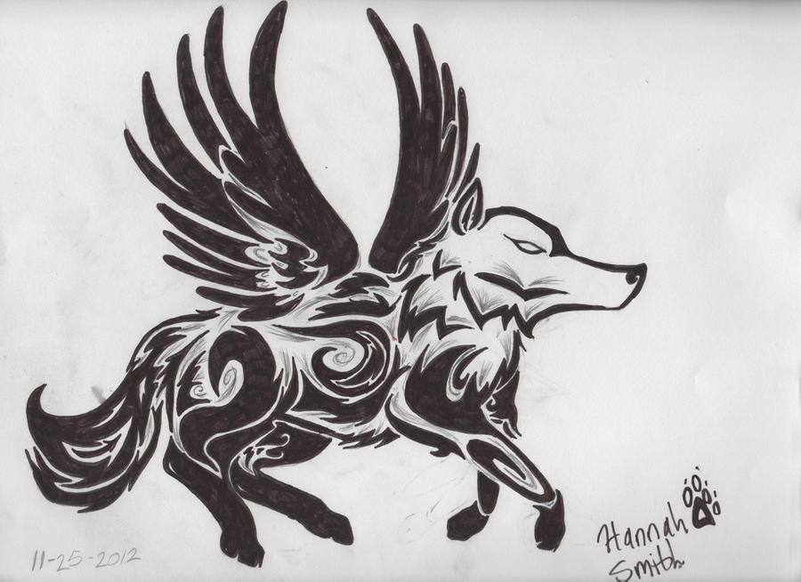Tribal  wolf with wings
