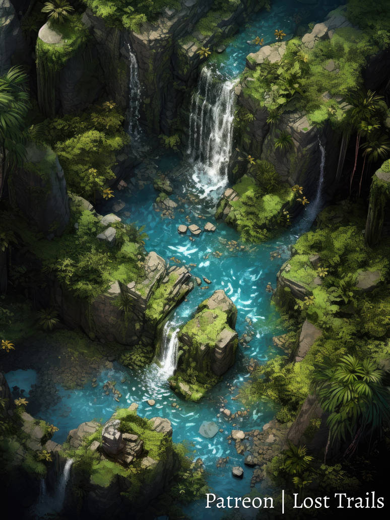 Lifemap Waterfall Temple Waterfall Battlemap by LostTrailsMaps on DeviantArt