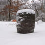 stacked stone vase in winter