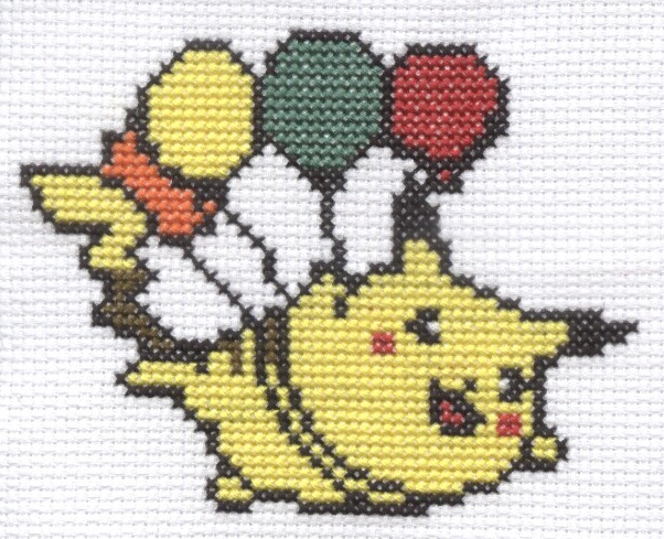 Flying Pikachu from Pokemon Yellow cross stitch by Lil-Samuu on