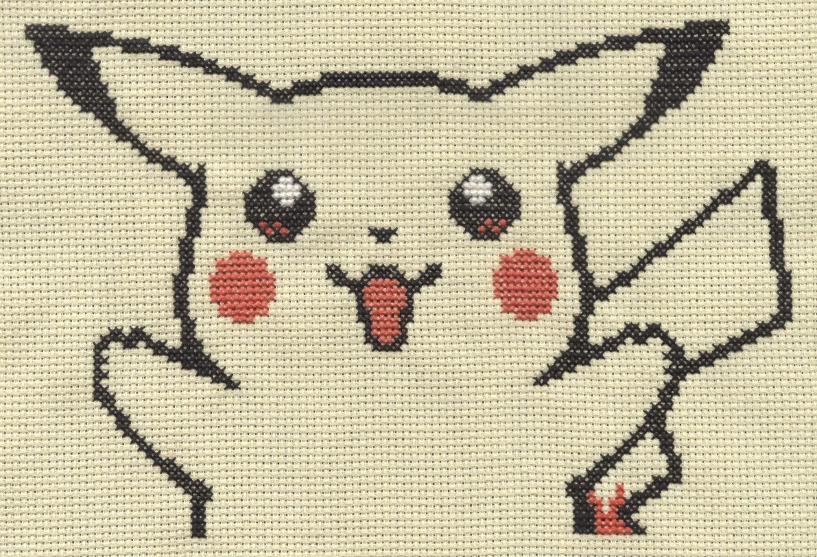 Flying Pikachu from Pokemon Yellow cross stitch by Lil-Samuu on