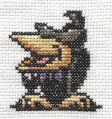 Spiteful Crow from EarthBound cross stitch