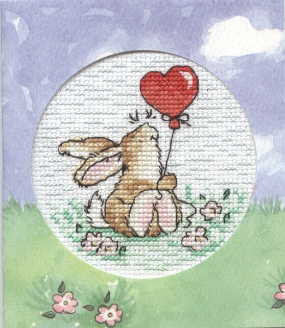 Rabbit and balloon card cross stitch