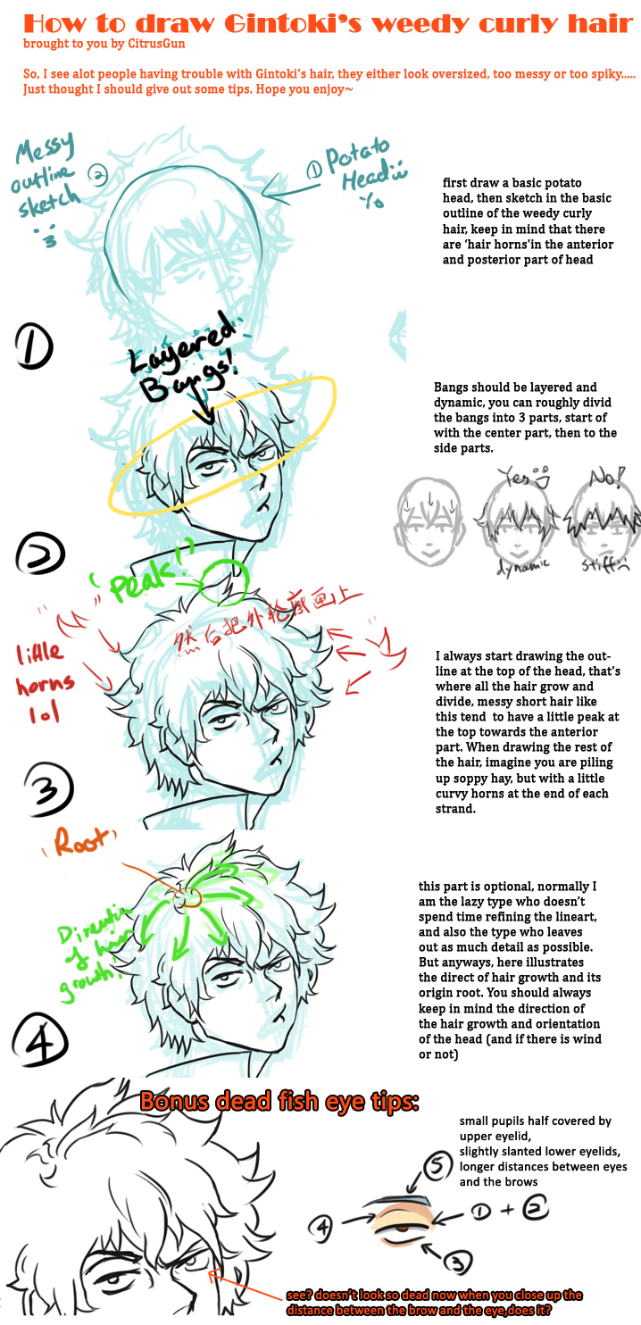 Tutorial: how to draw Gintoki's messy curly hair by CitrusGun on DeviantArt