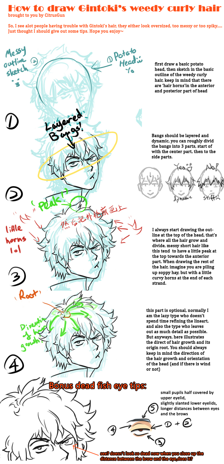 Tutorial: how to draw Gintoki's messy curly hair