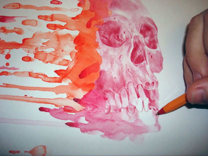 skull drawing with drips 1