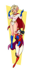 - Power Girl and Harley Quinn - by PencilTree