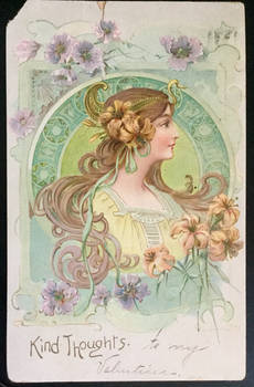 Vintage 1907 Postcard - Art Nouveau Girl