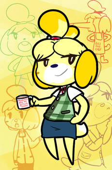 Isabelle holding a really cool mug
