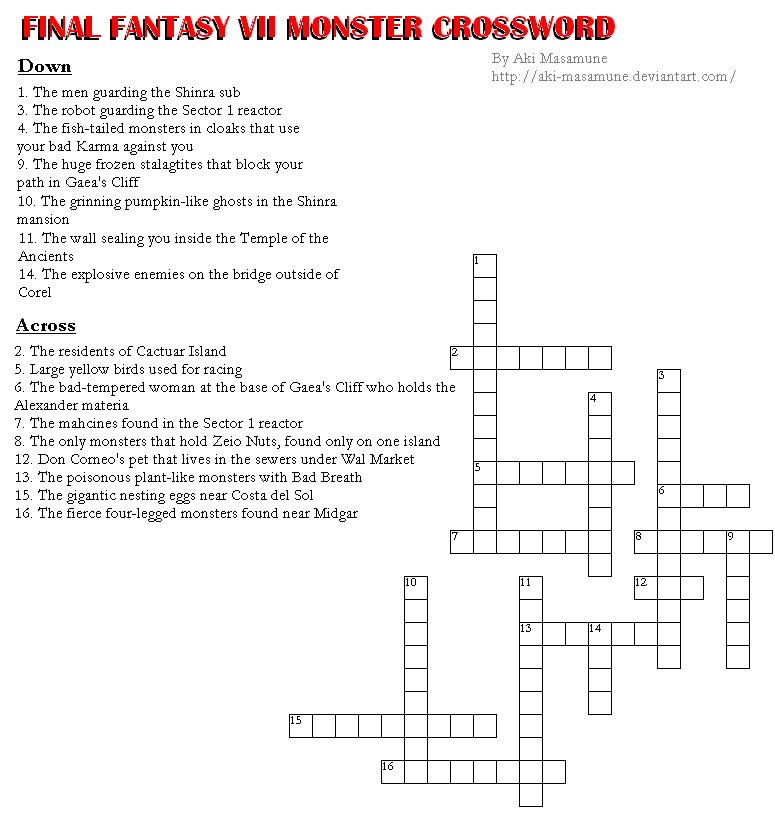 FF7 Enemy Crossword by AkiMasamune on DeviantArt