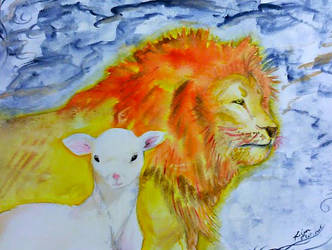 Watercolor Lion and the Lamb