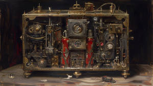 Antique machine for producing clicks and squeaks