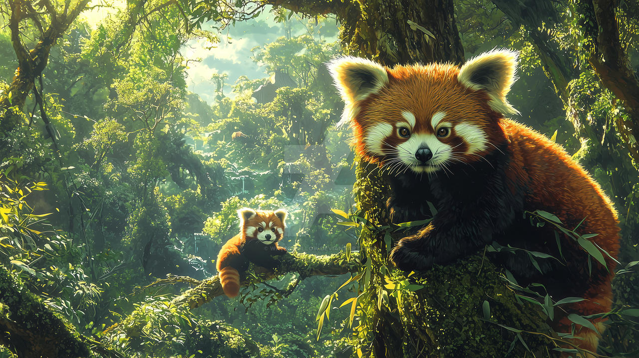Red pandas by waterhollow on DeviantArt