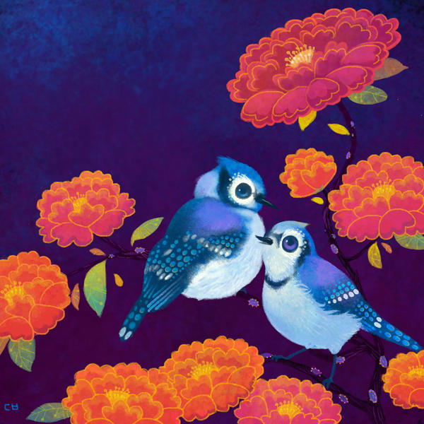 Две синие птицы. Две синие птички живопись. Синяя птица картина. Синие птицы с цветочным орнаментом.