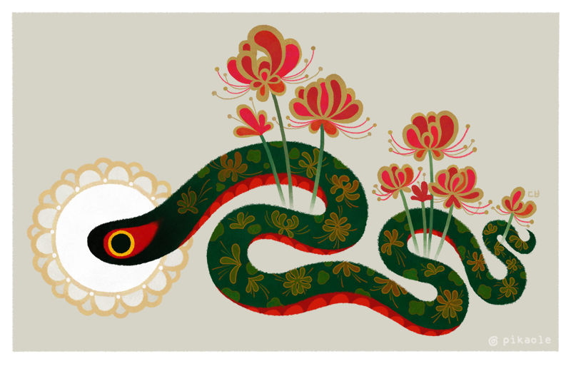 Snake and flowers by pikaole