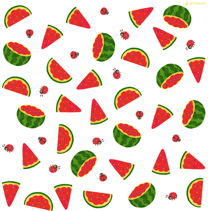 watermelon and lady bugs by pikaole