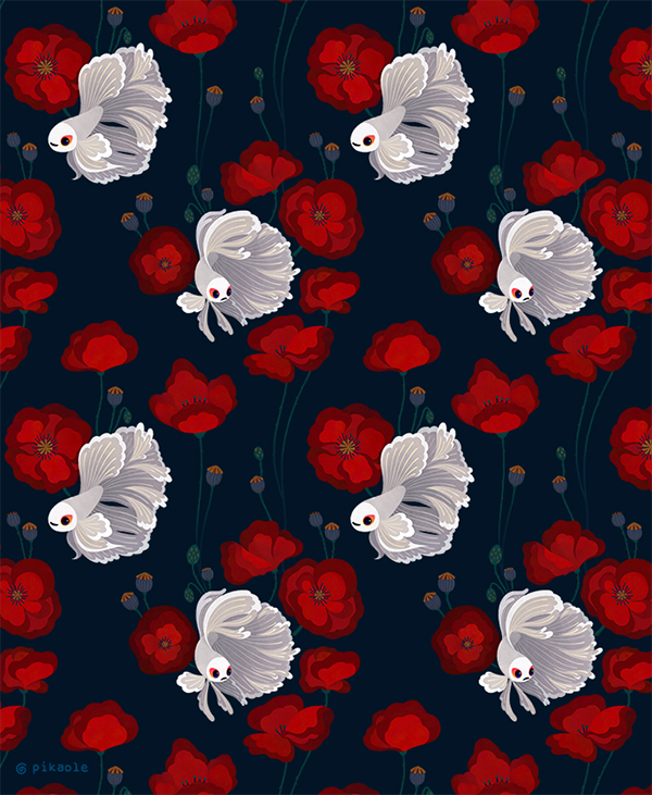 Bettas and Poppies - pattern