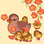 Duck family and trumpet vine