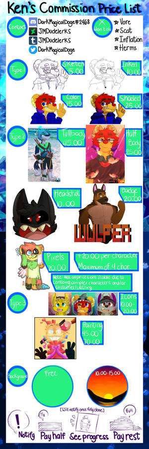 Commissions Price List