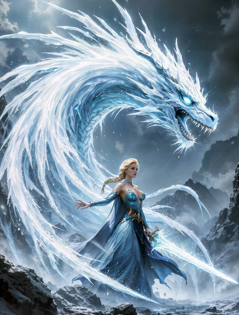 Elsa Ready for Battle with Ice Dragon and Sword by tiamatdxv on DeviantArt