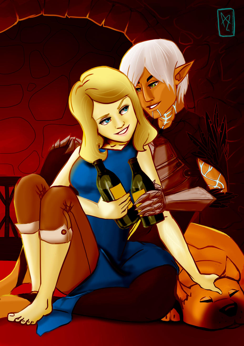 Dragon age 2 Hawke and Fenris.