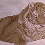 Tiger on brown paper with white gel pen