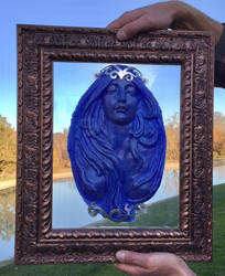 Cobalt Glass Lady Face Framed