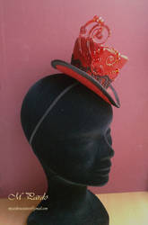 Red silk mini top hat with wire and crystals ornam