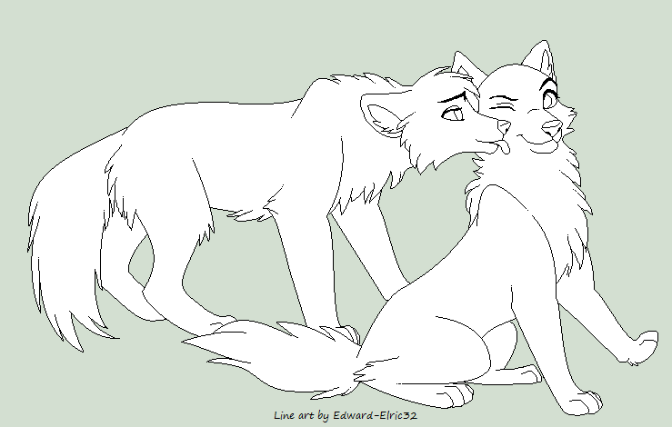 Wolf Couple Line Art