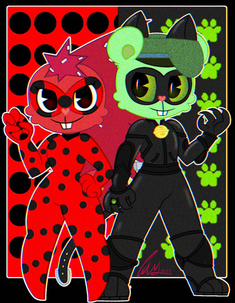 FLAKY Ladybug and flippy cat noir (MLB X HTF) by fernandasparklee on ...