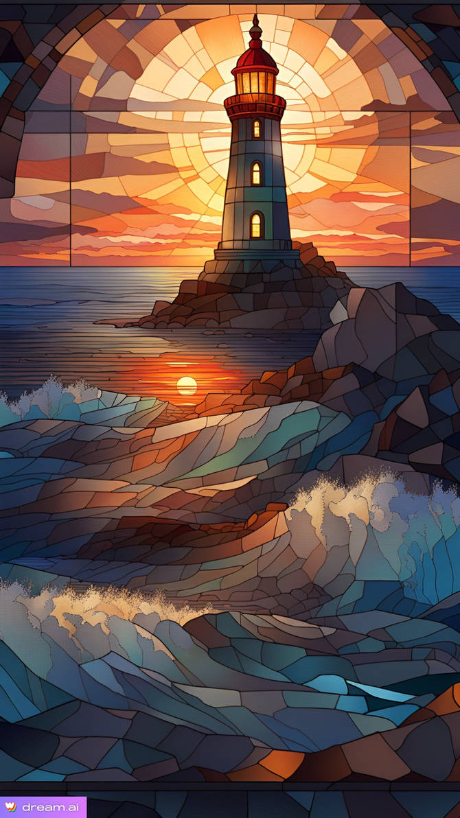 Sos Lighthouse Beautiful Lighthouse at Sunset Stained Glass by Sostitanic1912 on ...