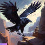 Giant Raven flying through a Canyon