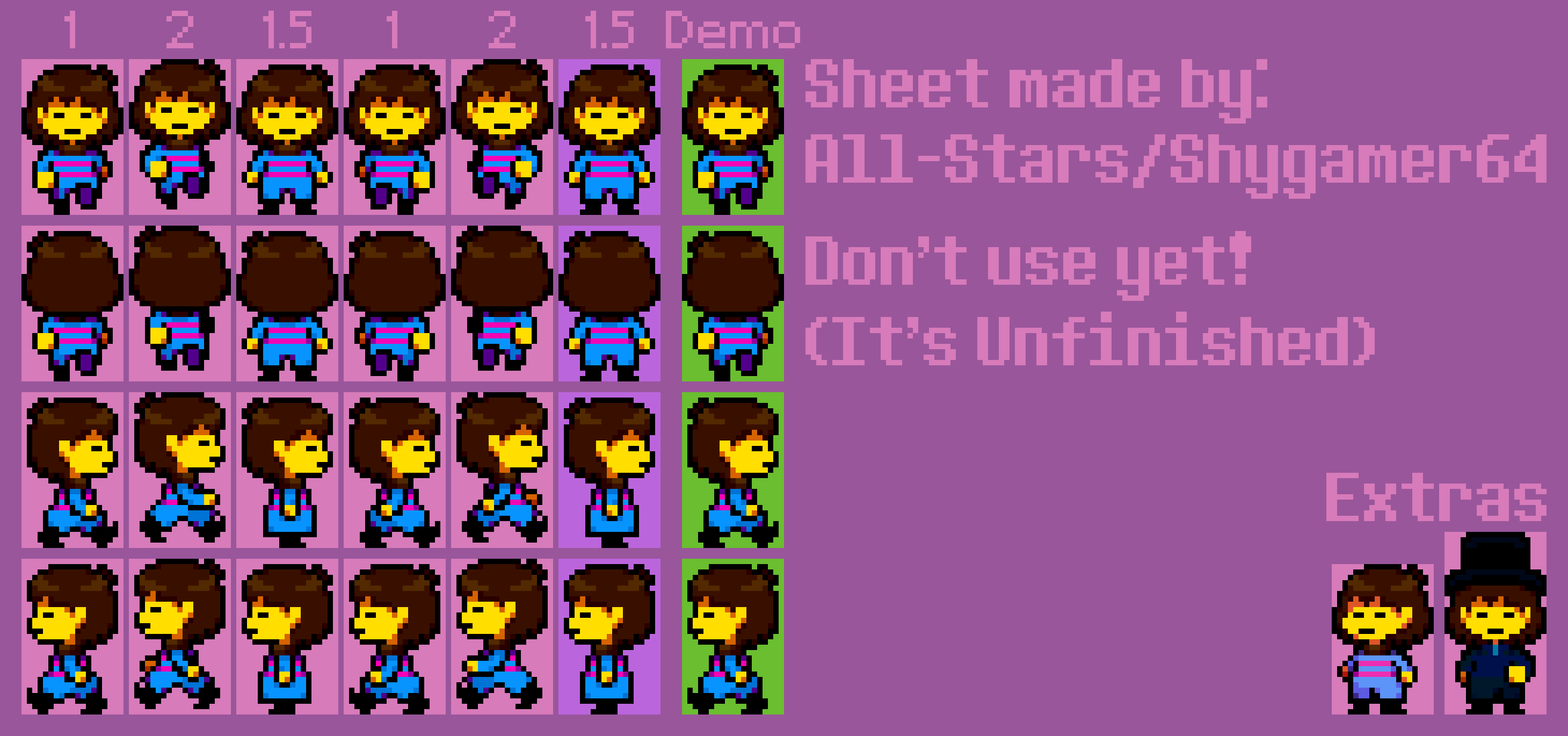SNES Frisk Sprite Sheet (4 Cardinal Directions) by Shygamer64 on DeviantArt