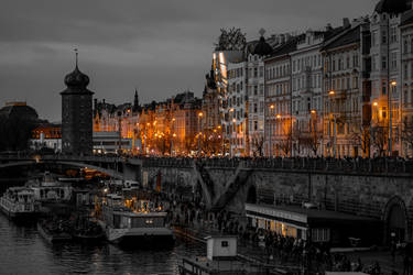 Prague, evening, near dancing house