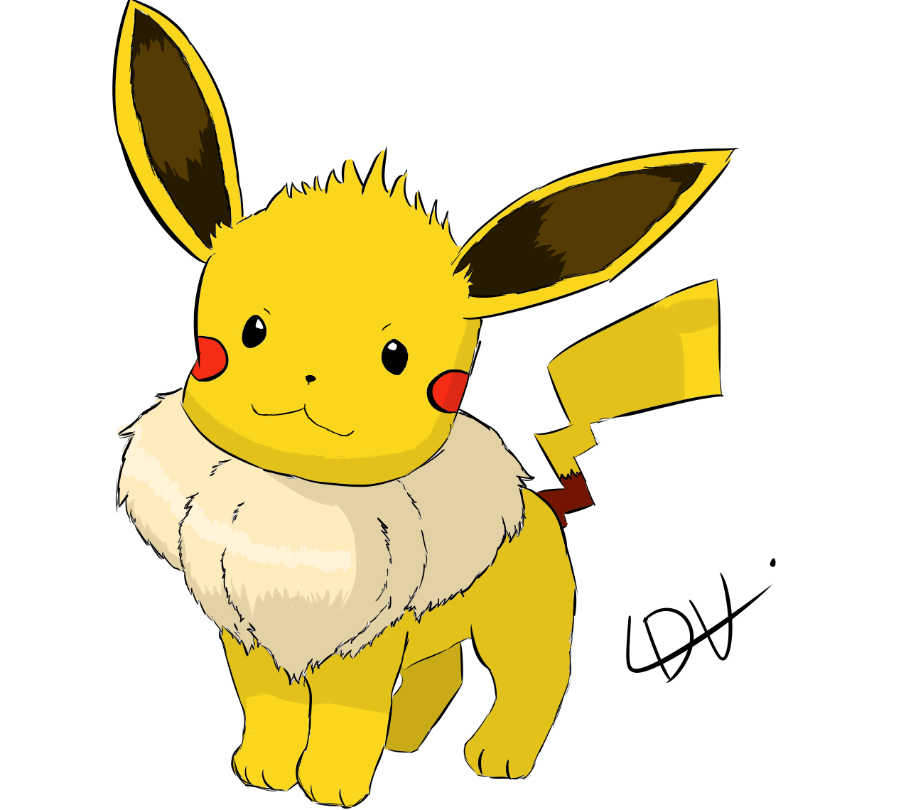 A quick Eevachu (Eevee and Pikachu fusion) (Art by me) : r/pokemon