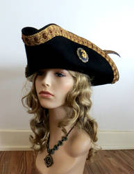 Black Wool Pirate Hat with Cameo