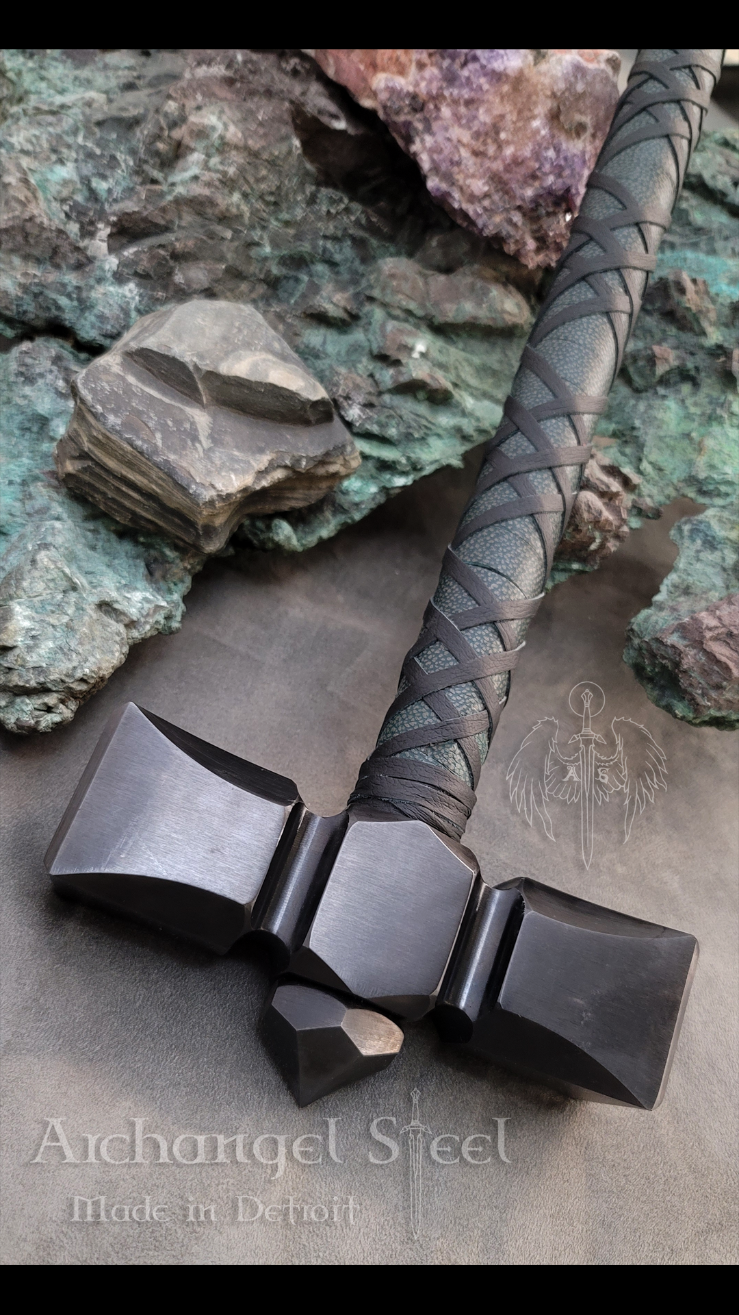 Namba' Green and Black Leather Handle Wrap by ArchangelSteelcrafts