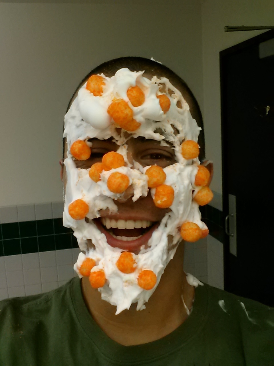 I HAVE CHEESE BALLS ON MY FACE!!