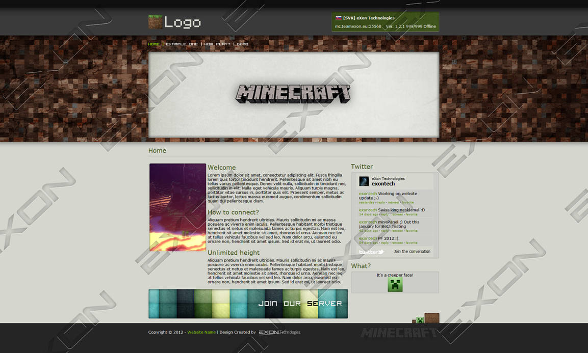 Minecraft HTML Template - For SALE! - UPDATED! by JamiraCraft on DeviantArt