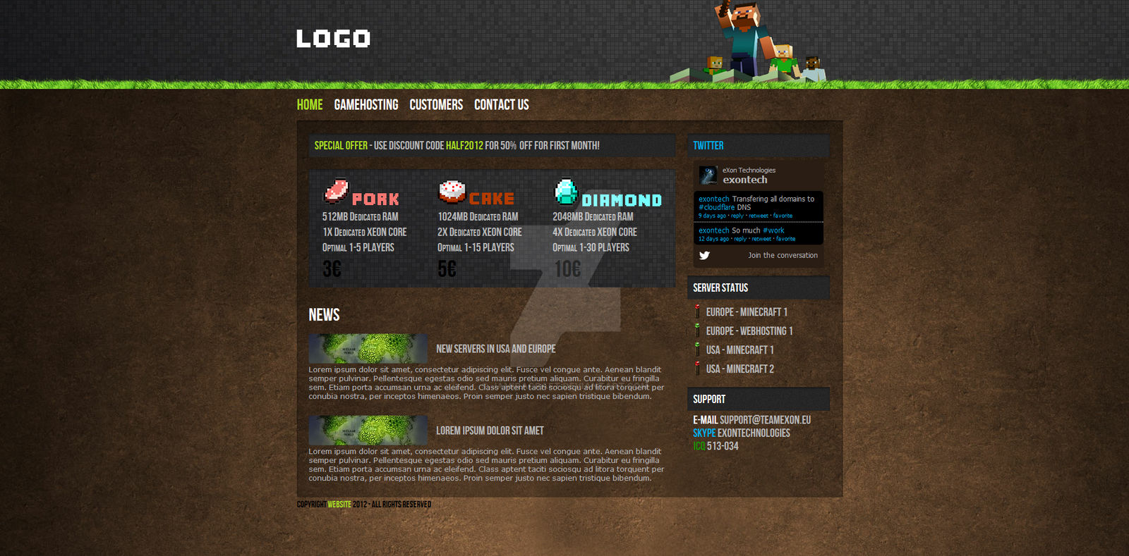 Minecraft HTML/CSS - Hosting Template FOR SALE