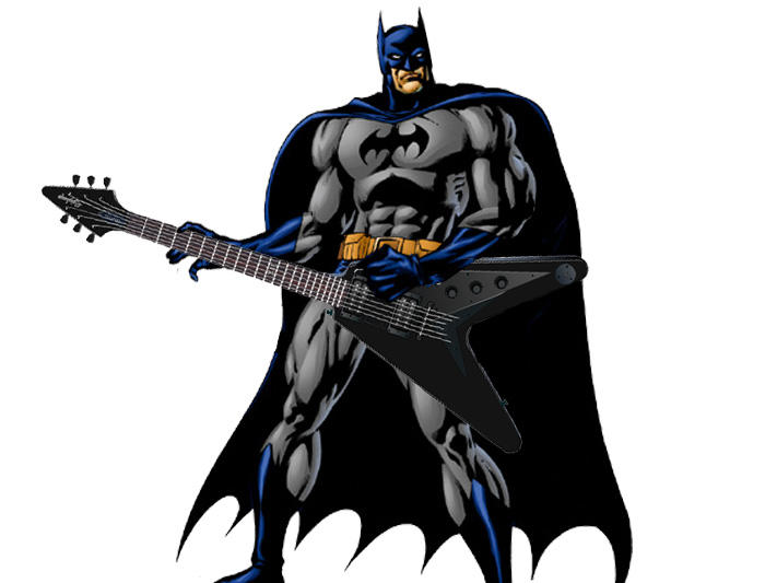 Batman play. Бэтмен с гитарой. Электрогитара Бэтмен. Бэтмен рок. Супермен с гитарой.